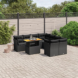 vidaXL Salon de jardin 9 pcs avec coussins noir résine tressée 