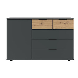 Pegane Commode combinée, meuble de rangement coloris graphite, rechampis imitation bois - Longueur 130 x Hauteur 83 x Profondeur 41 cm&nbsp; 