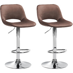 Decoshop26 Tabourets de bar chaises haute x2 avec repose-pieds en velours marron piètement métallique chromé 10_0004076 