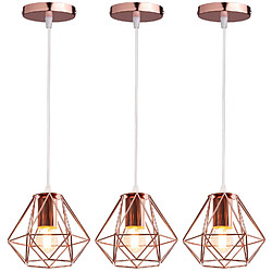 Stoex 3PCS Plafonnier Rétro Suspension Luminaire D'Intérieur Vintage Or Rose Suspension Lustre Fer Métallique , Pour Bureau, Salle À Manger