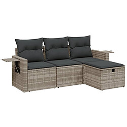 vidaXL Salon de jardin 4 pcs avec coussins gris clair résine tressée