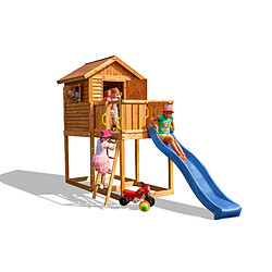 Aire de jeux en bois Myhouse avec toboggan et maison de chez Fungoo