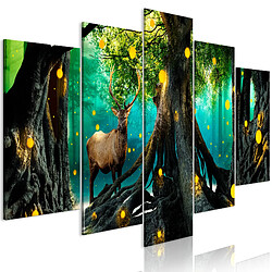 Decoshop26 Tableau toile de décoration murale impression premium en 5 parties sur châssis en bois motif Forêt enchantée 100x50cm 11_0017755