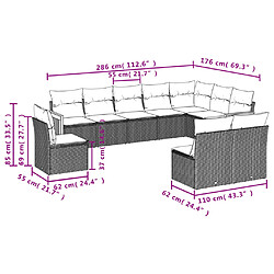 vidaXL Salon de jardin avec coussins 10 pcs gris résine tressée pas cher