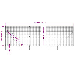 Acheter vidaXL Clôture en treillis métallique et piquet d'ancrage vert 2x10m