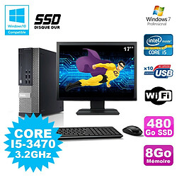 Lot PC Dell 7010 SFF Core I5-3470 3.2GHz 8Go 480Go SSD DVD Wifi W7 + Ecran 17 · Occasion 