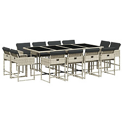 Maison Chic Ensemble à manger d'extérieur 13 pcs avec coussins,Salon de jardin,Mobilier de jardin gris clair rotin -GKD983212