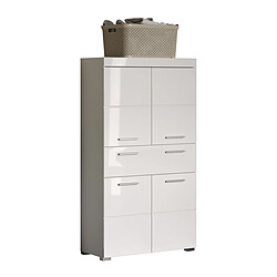 Pegane Commode de rangement avec 4 portes de salle de bain coloris blanc brillant, blanc mat - Longueur 73 x hauteur 132 x profondeur 31 cm