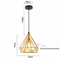 Acheter Stoex Suspension luminaire Lustre Abat-jour Industrielle forme Diamant, Lampe de Plafond en Métal Fer E27 40W, Jaune