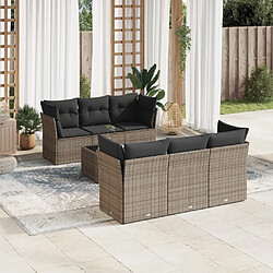 vidaXL Salon de jardin avec coussins 7 pcs gris résine tressée 