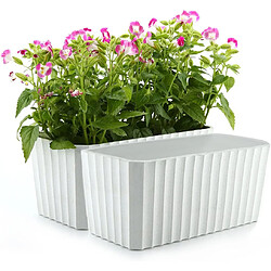 BESTA Lot de 2 bacs à fleurs rectangulaires en plastique blanc auto-irrigants, pot avec réserve d'eau et indicateur de niveau d'eau avec système d'arrosage pour une plantation facile