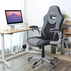 Songmics Siège de Bureau Pivotant, Fauteuil Ergonomique, avec Accoudoirs Pliables, Piètement en étoile en Nylon, Charge maximale 150 kg, Noir, Gris OBG63BG