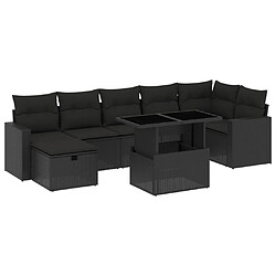 vidaXL Salon de jardin 8 pcs avec coussins noir résine tressée