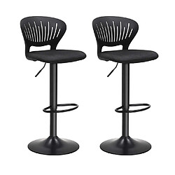 Helloshop26 Tabourets de bar lot de 2 hauteur réglable assise rembourrée dossier en forme de couronne tissu respirant pivotant pour cuisine bar noir 12_0002450 