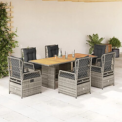 vidaXL Ensemble à manger de jardin et coussins 7 pcs gris rotin 