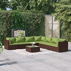 vidaXL Salon de jardin 8 pcs avec coussins résine tressée marron