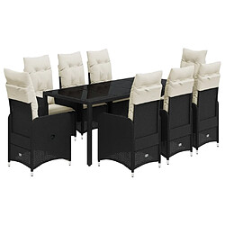 vidaXL Ensemble de bistro de jardin 9 pcs coussins noir poly rotin