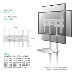 ONKRON Support TV Roulettes pour 32 - 65 Pouces TV & Ecran, Ecran sur Pied Mobile Poids jusqu'à 45 kg - Meuble TV Roulette VESA 100x100 - 600x400 mm/Chariot Mobile TV Hauteur Réglable TS1351-W Blanc