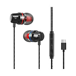 LUUCOZK Écouteurs stéréo universels Type-C super lourds pour musique YT6 - Écouteurs filaires pour le sport - Noir 