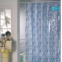 Msv Rideau de douche pvc 180x200cm mosaique bleue