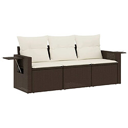 vidaXL Salon de jardin avec coussins 3 pcs marron résine tressée