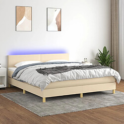 vidaXL Sommier à lattes de lit avec matelas LED Crème 160x200 cm Tissu 