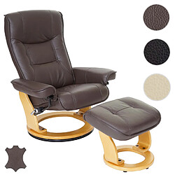 Mendler MCA fauteuil relax Hamilton, fauteuil de télévision, tabouret, cuir, charge 130kg ~ marron, nature