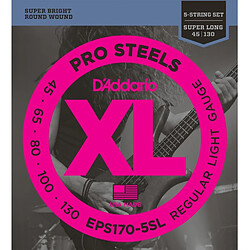 Jeu de cordes basse électrique 5 cordes diapason extra long D'addario Prosteels 45-130 - EPS170-5SL