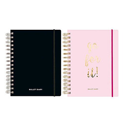 Rico 2 agendas Bullet journal rose et noir à spirales 96 feuilles