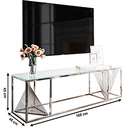 Avis Vivenla Meuble tv design en acier inoxydable poli argenté et verre trempé L. 160 x P. 45 x H. 45 cm collection BOLZANO