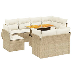 vidaXL Salon de jardin avec coussins 9 pcs beige résine tressée