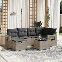 vidaXL Salon de jardin avec coussins 7 pcs gris clair résine tressée