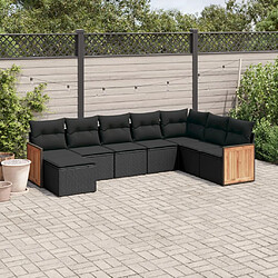 vidaXL Salon de jardin 8 pcs avec coussins noir résine tressée 