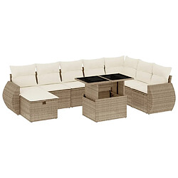 vidaXL Salon de jardin avec coussins 9 pcs beige résine tressée