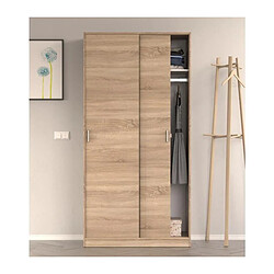 Avis Armoire avec 2 Portes Coulissantes décor chêne canadien - Dim : L 100 cm x H 200 x P 50 cm -PEGANE-