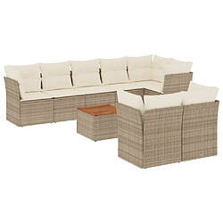 vidaXL Salon de jardin avec coussins 9 pcs beige résine tressée