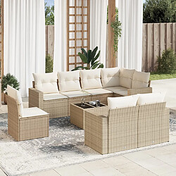 vidaXL Salon de jardin avec coussins 9 pcs beige résine tressée 