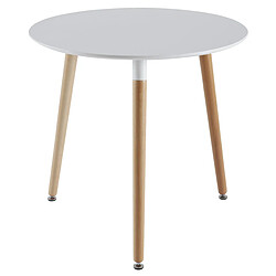 Vivenla Table coloris blanc scandinave ronde plateau laqué et piètement en bois massif Diamètre 80 cm x H. 75 cm Collection Saintandre