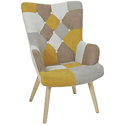 The Home Deco Factory Fauteuil en tissu patchwork pieds en bois brut Alta jaune. Fauteuil en tissu patchwork pieds en bois brut Alta jaune