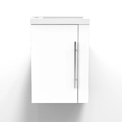 Meuble lave-mains moderne avec lavabo 45cm / Blanc Meuble lave-mains à suspendre avec lavabo en résine et poudre de pierre, meuble de rangement avec une porte et 2 étagères 45cm / Blanc