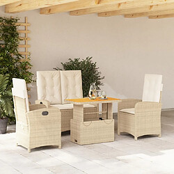 Maison Chic Ensemble à manger d'extérieur 4 pcs avec coussins,Salon de jardin,Mobilier de jardin beige résine tressée -GKD257101