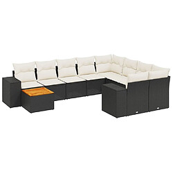 vidaXL Salon de jardin 10 pcs avec coussins noir résine tressée