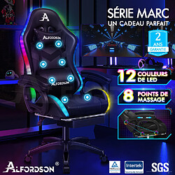 ALFORDSON Chaise Gaming Chaise de Bureau avec LED et Massant 8 Points Noir