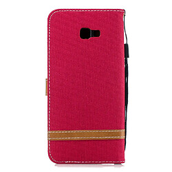 Avis Etui en PU tissu jean bicolore rouge pour votre Samsung Galaxy J4 Plus/J4 Prime