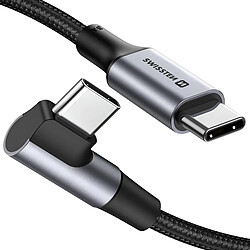 Swissten Câble USB C 100W pour Ordinateur Portable Design Coudé Nylon Tressé Noir 