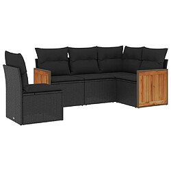 vidaXL Salon de jardin 5 pcs avec coussins noir résine tressée