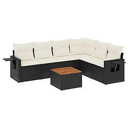 vidaXL Salon de jardin 7 pcs avec coussins noir résine tressée