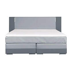 Avis Vente-Unique Ensemble complet boxspring tête de lit avec leds + sommiers + matelas + surmatelas - 160 x 200 cm - Simili - Gris et gris clair - ASTI de YSMÉE