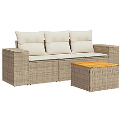 vidaXL Salon de jardin avec coussins 4 pcs beige résine tressée