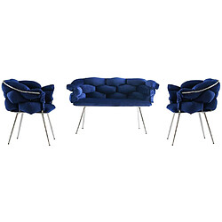 Hanah Home Ensemble canapé et fauteuils Balon bleu navy et chrome.